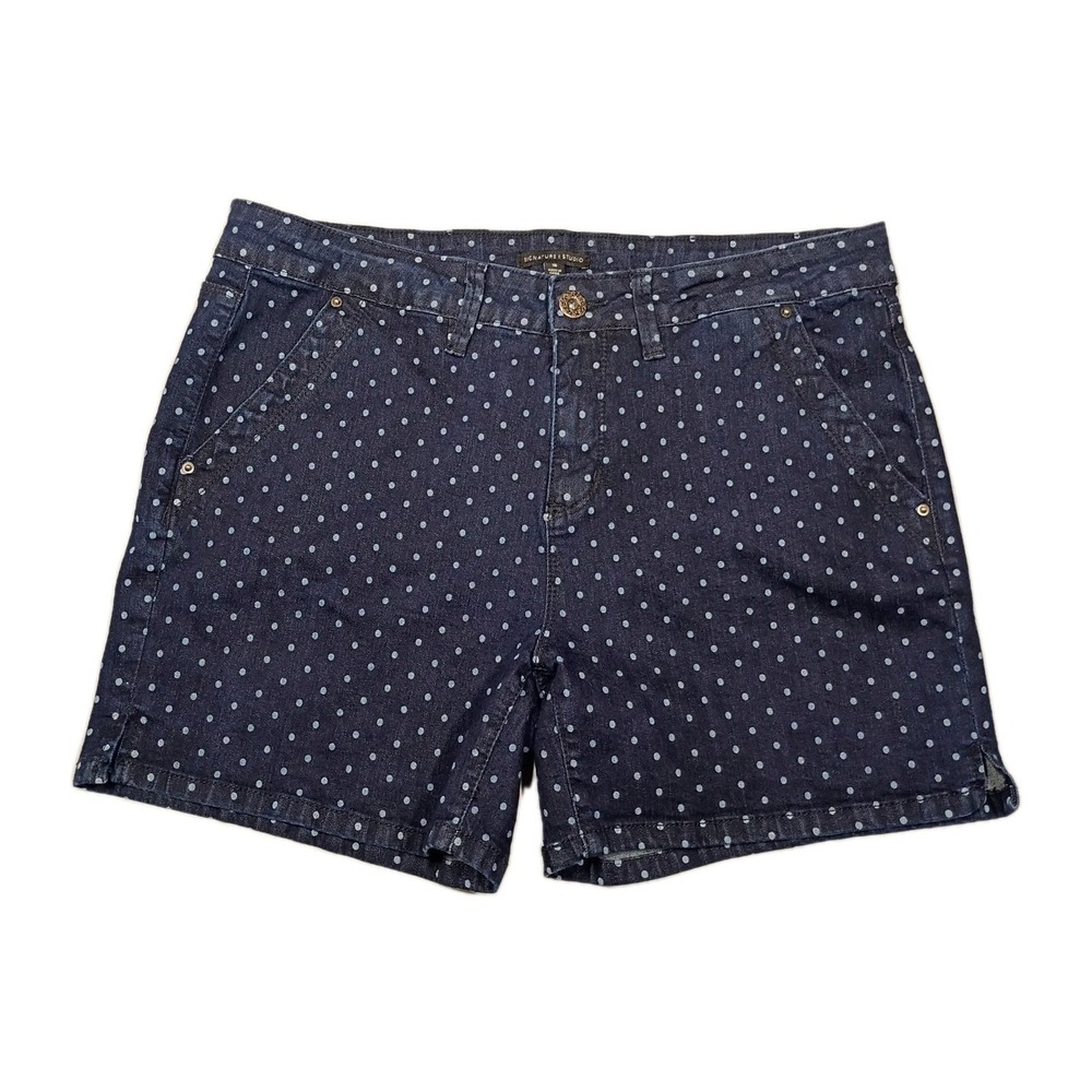Signature Studio Denim Shorts Women's 16 Polka Dot Stretch 5" Inseam Cut# 41127